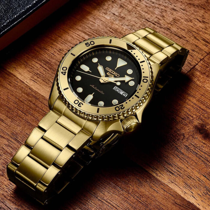 Seiko 5 Sports Automatic Black Dial Gold Steel Strap Watch For Men - SRPK18 - Image 7